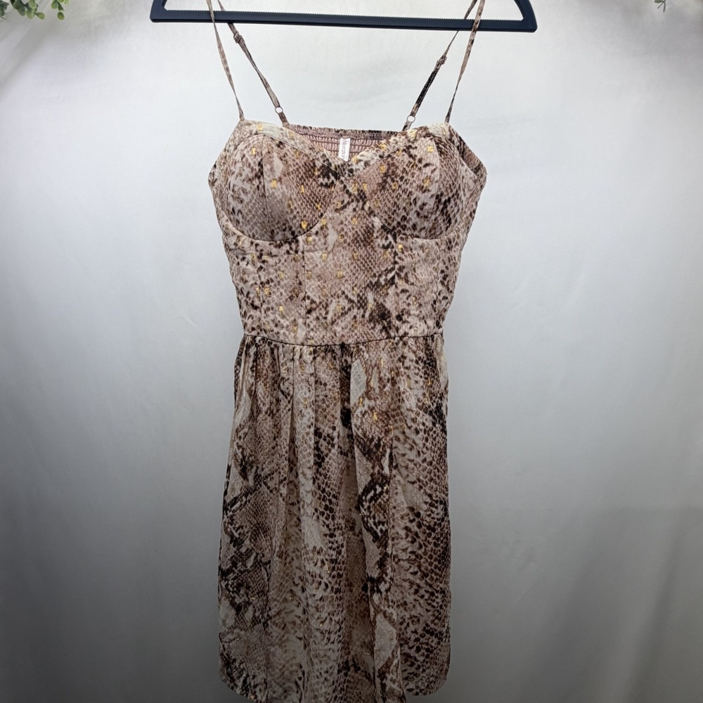 Xhilaration Snakeskin Women's Dress Sweetheart Neck Pink Gold Sleeveless Size XS